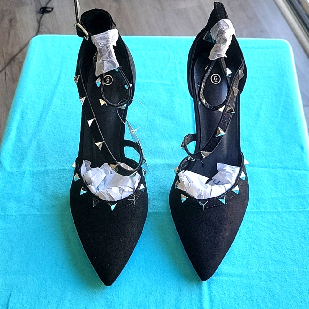 🆕️ Mysoft Women's Pointed Toe Pumps Studded Ankle Straps High Heel Shoes Size 6